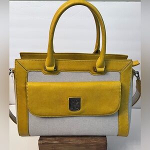Ted Lapidus Buttery Yellow Leather and Cloth Handbag